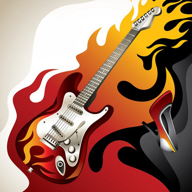 Diamond Painting Rock Gitaar cartoon met Ronde steentjes 100x100 - Beste Kwaliteit